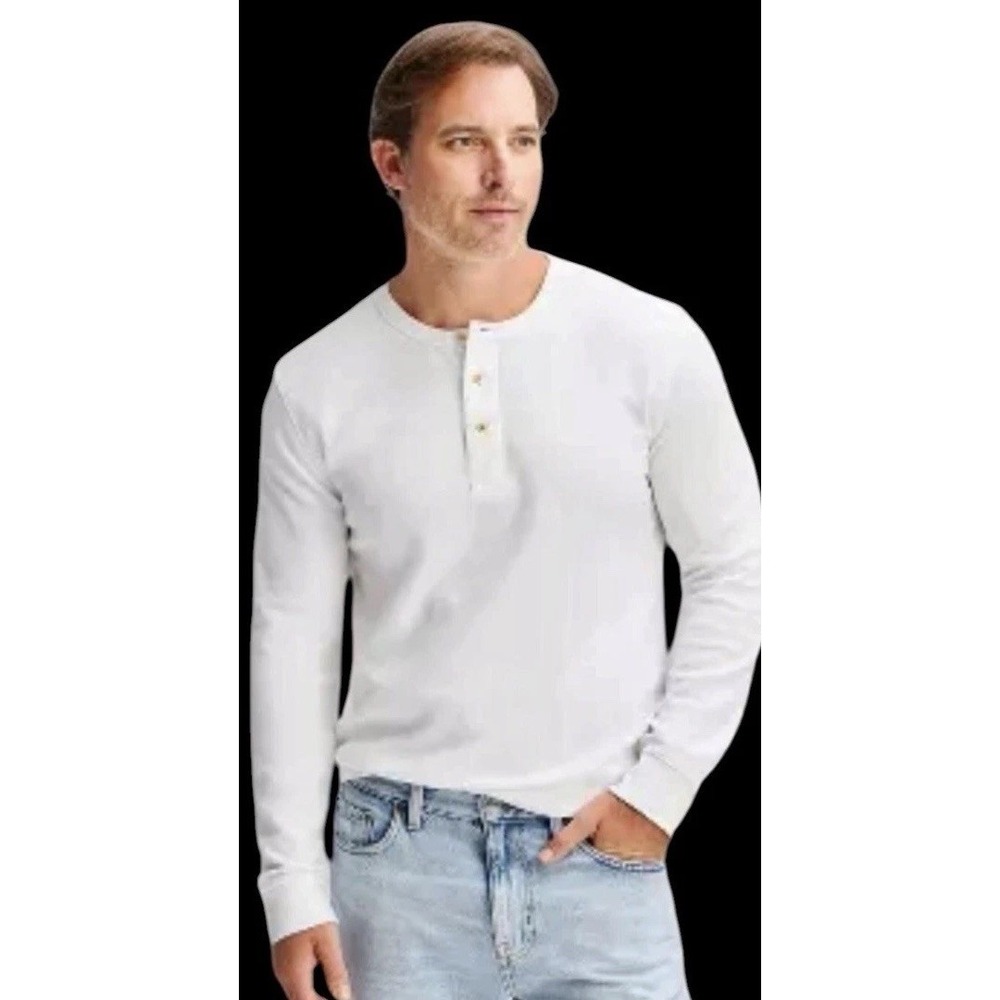 Goodfellow & Co Mens Henley Shirt White Cotton Casual Size Large